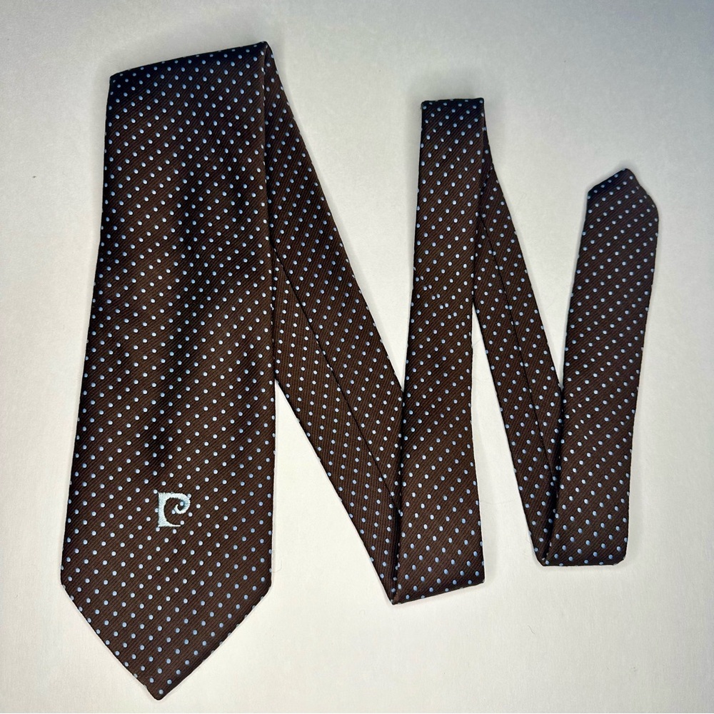 Vintage Pierre Cardin Wide Embroidered Signature Polka Dot Tie - Picture 3 of 6
